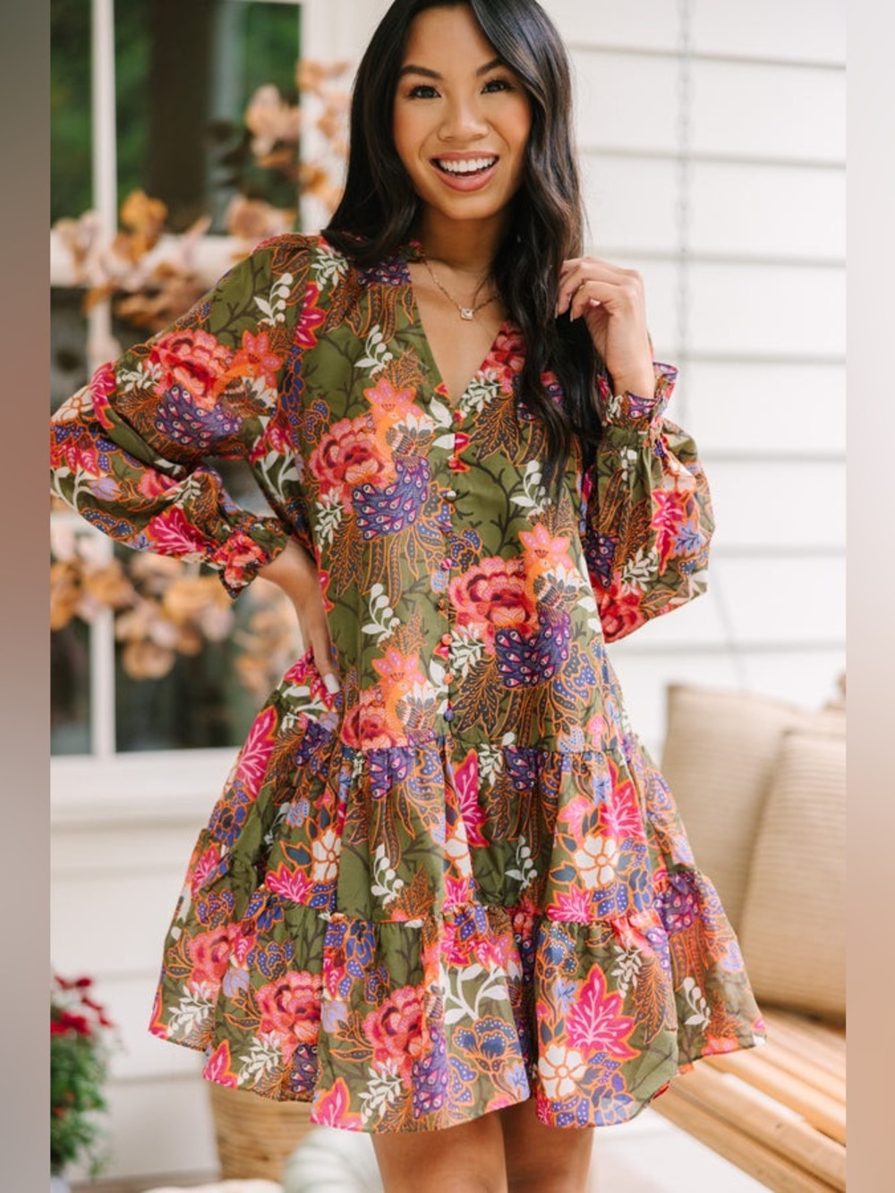 J. Marie: The Hayes Olive Green Floral Dress